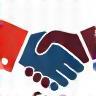 Stylized icon representing business connections or handshake